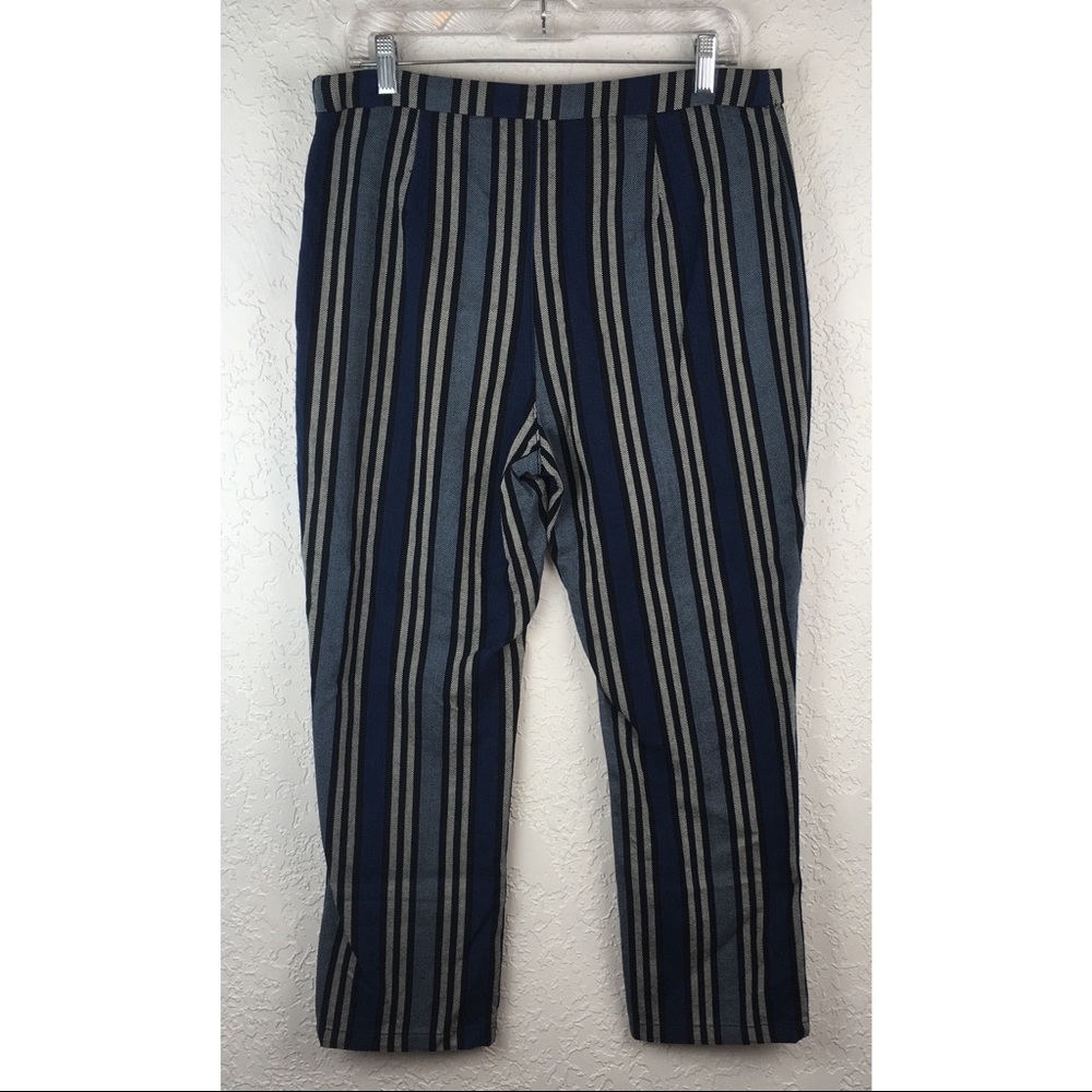 Free People Blue Striped Linen Blend Cropped Pants